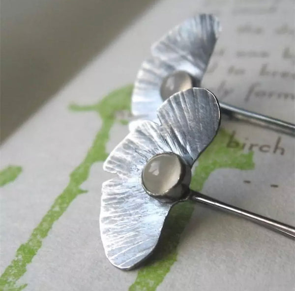 Trendy Exquisite Inlaid Moonstone Lotus Leaf Stud Earrings