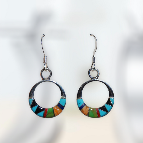 Hoop Earrings Cased in Sterling Silver w/ Synthetic TURQUOISE, Lapiz & Onyx w/ Orange Shell & Sugilite GIFT BOXED