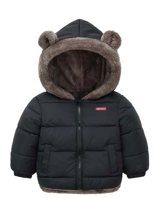 Toddler Boys Letter Patched Zip Front Winter Coat