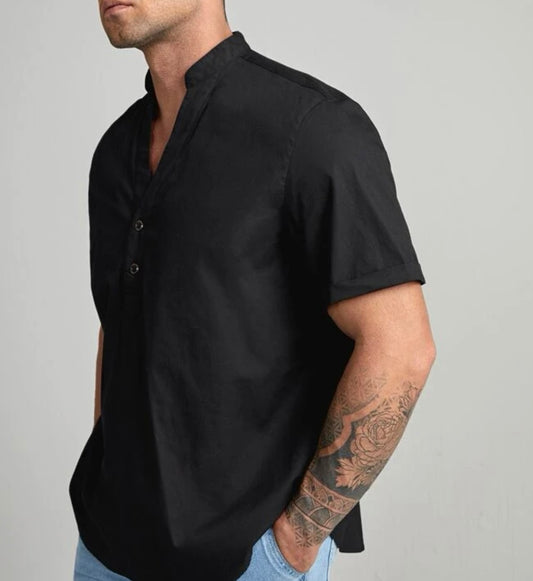 Extended sizes men half button curved hem shirt