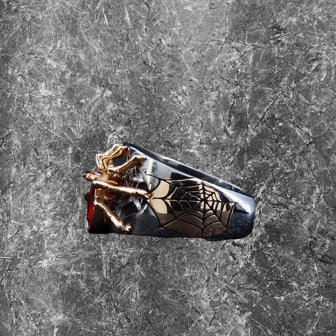 Men’s Ruby spider cobweb ring