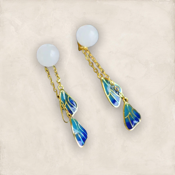 Hetian white jade long Tassel Earrings