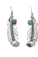 Western Turquoise Feather Dangling Fish Hook Earrings Navajo