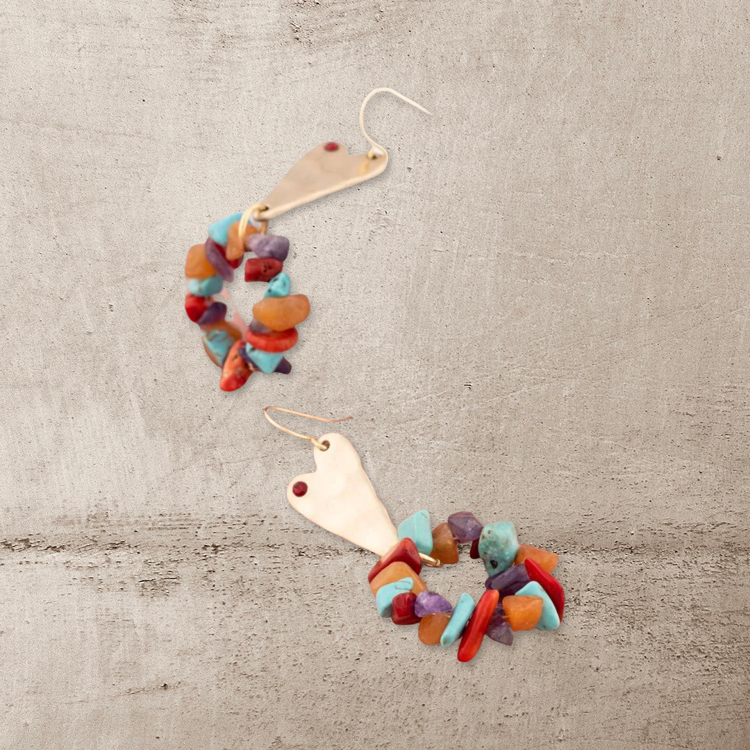 Heart and turquoise decor drop earrings