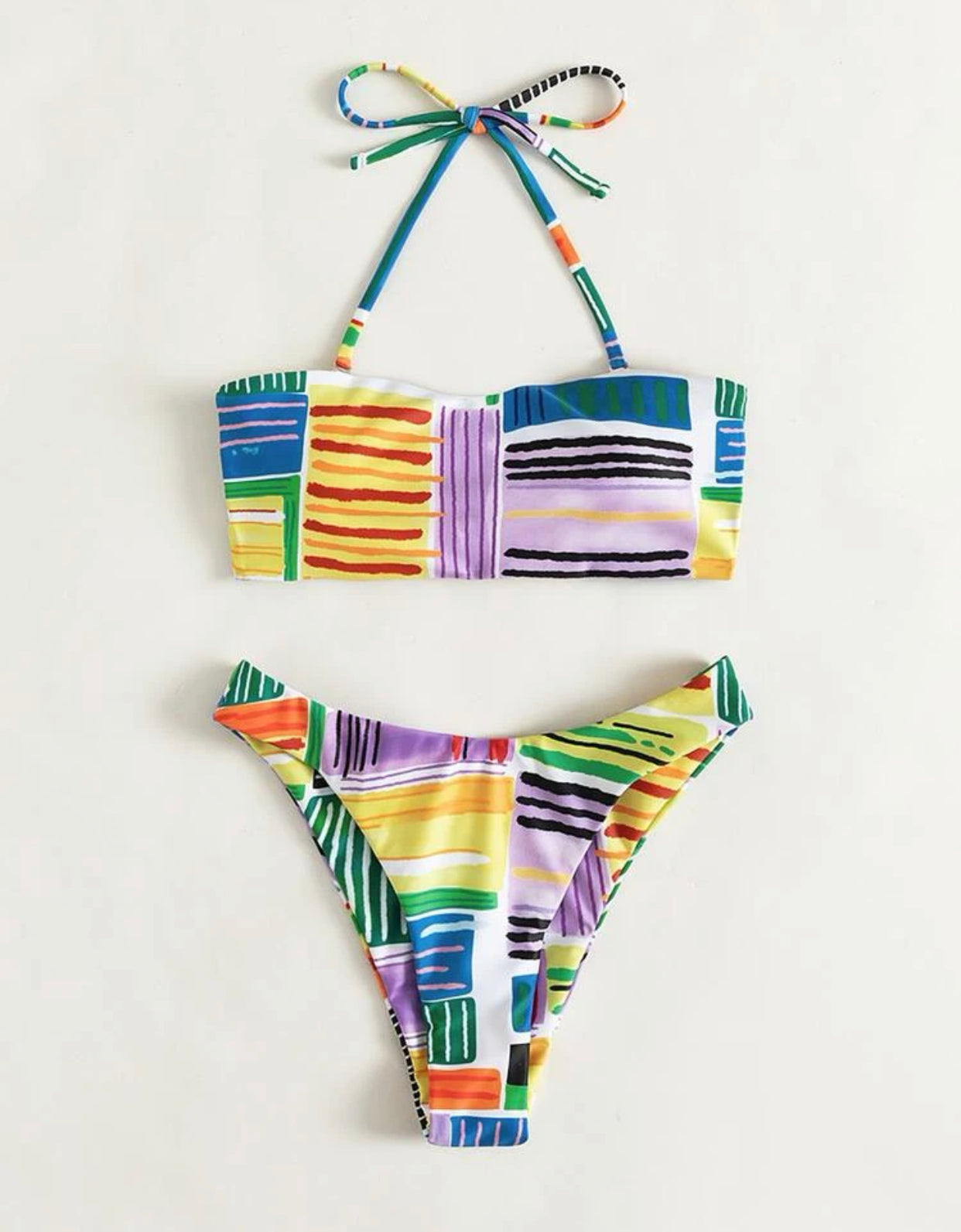 Striped halter bikini swimsuit