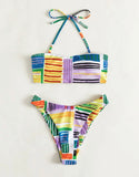 Striped halter bikini swimsuit