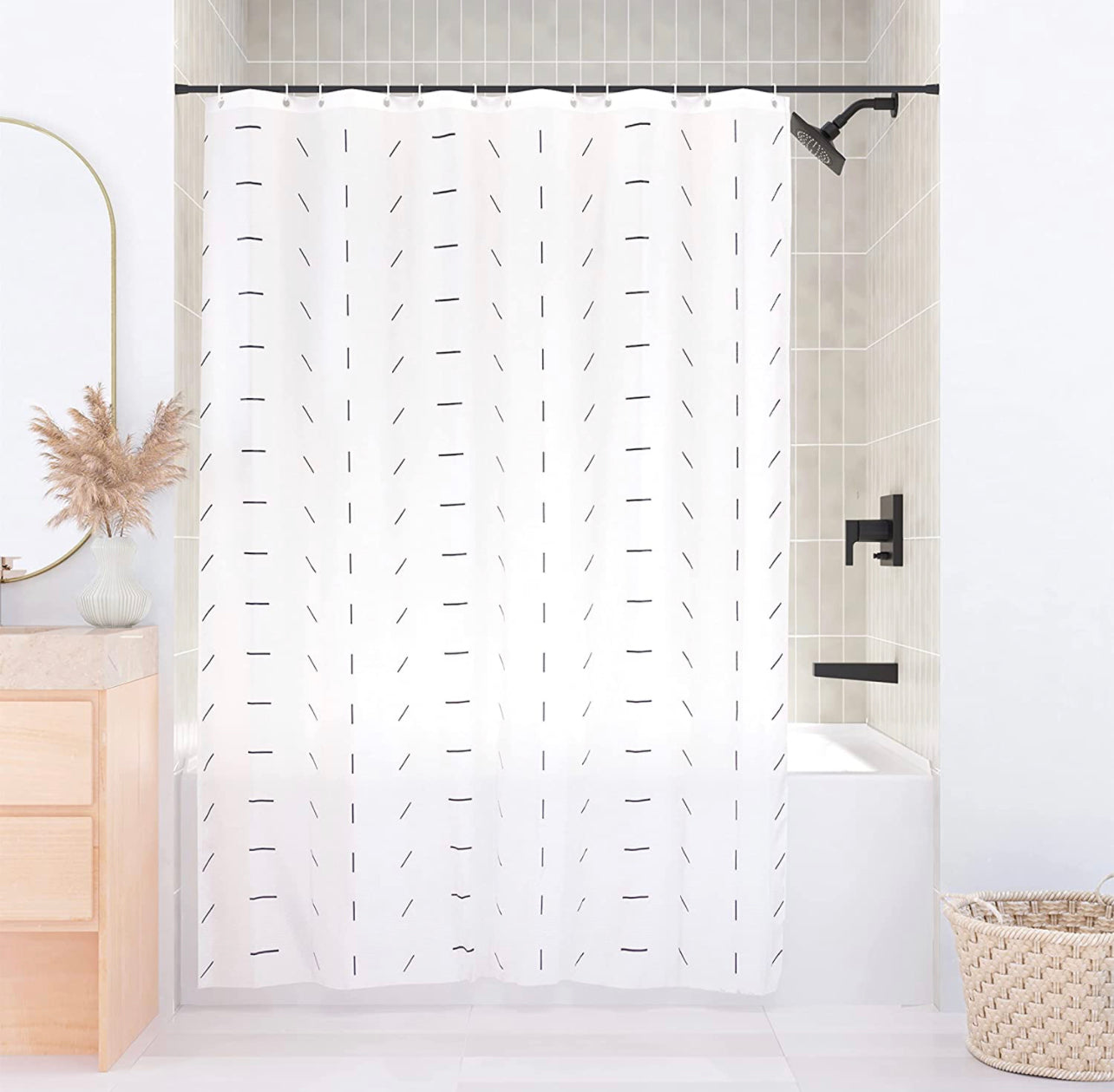 Black and White Shower Curtain Set, Size 72x72 Boho Shower Curtains, Shower Curtain Hooks Included