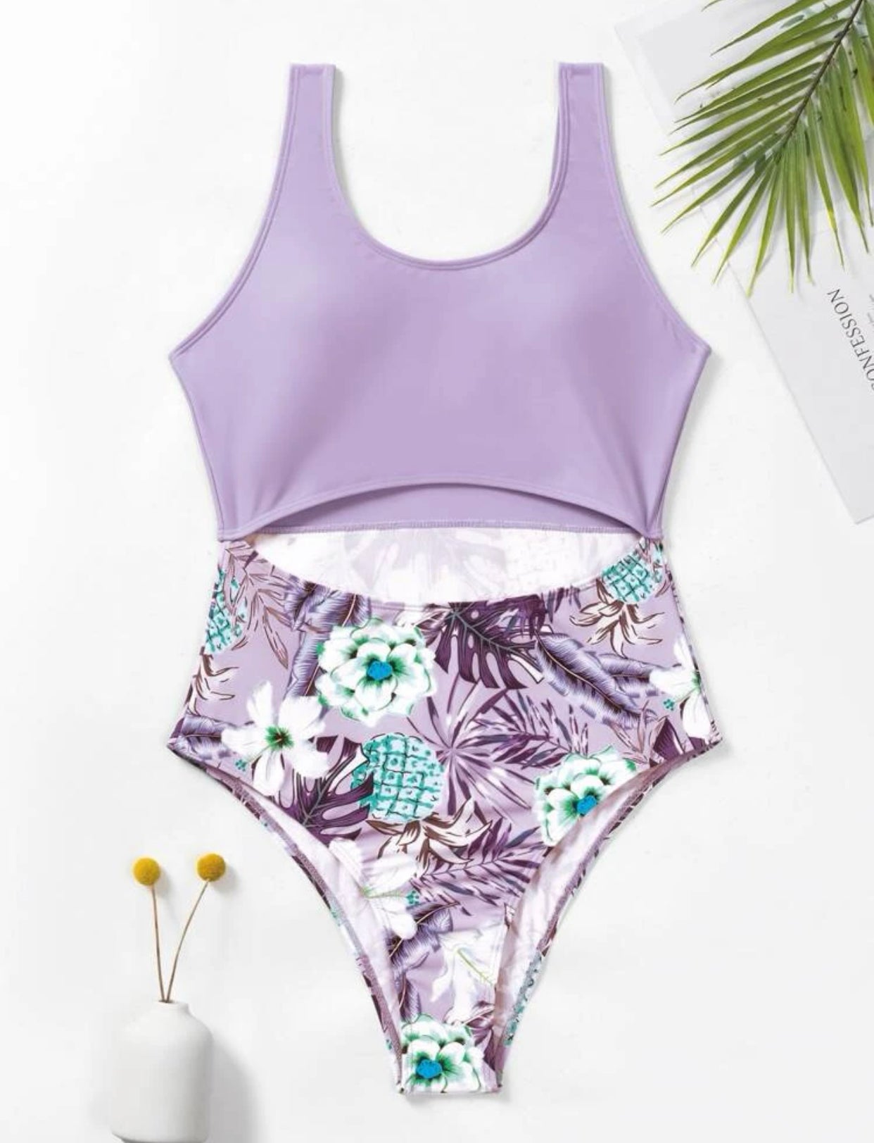 Random tropical print cut out one piece swimsuit