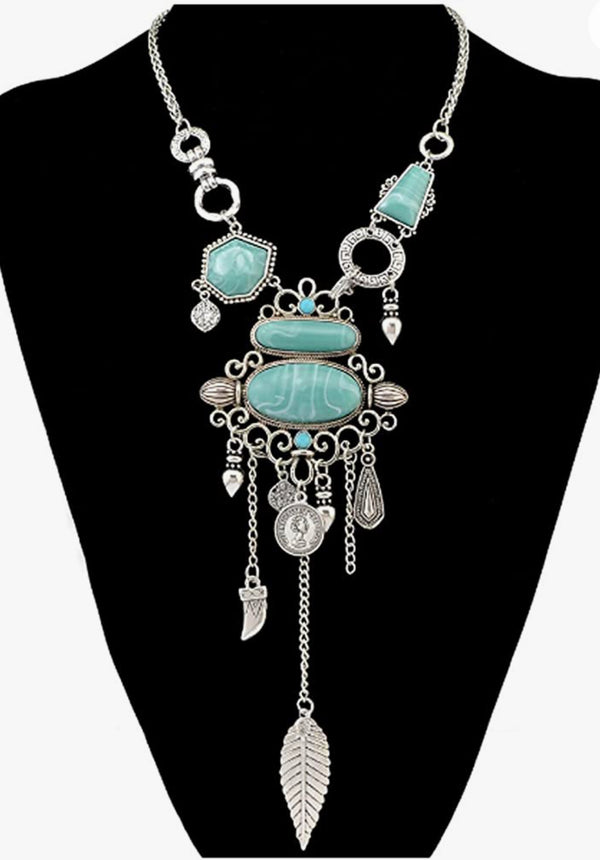 Exaggerated turquoise pendent statement necklace