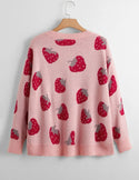 Plus Strawberry Pattern Drop Shoulder Cardigan