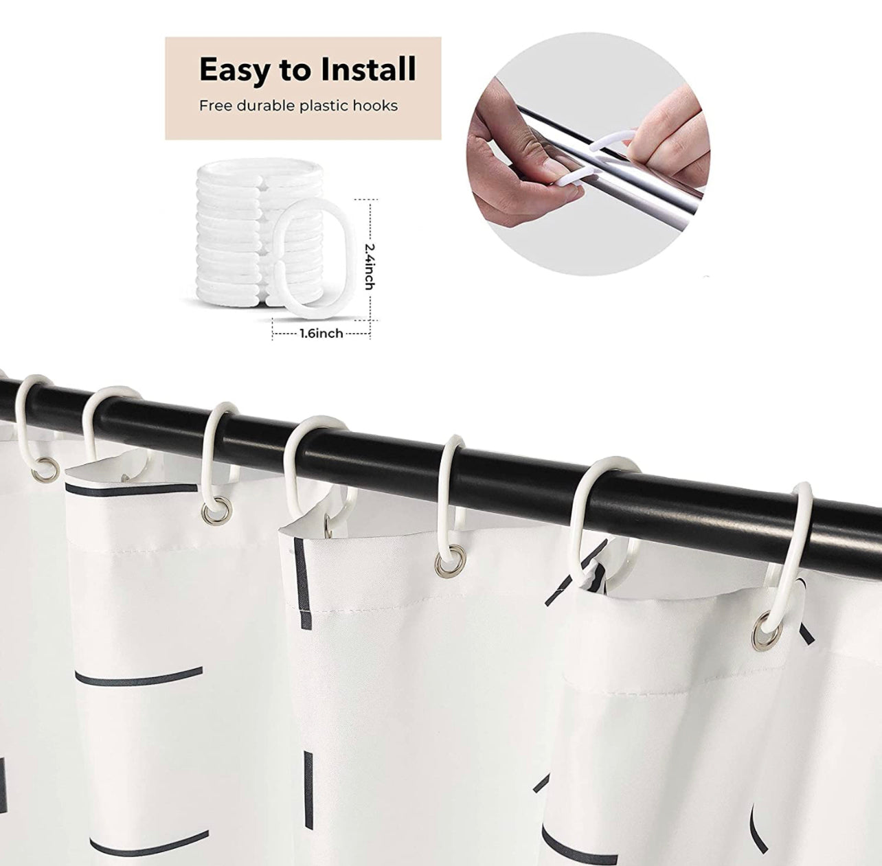 Black and White Shower Curtain Set, Size 72x72 Boho Shower Curtains, Shower Curtain Hooks Included