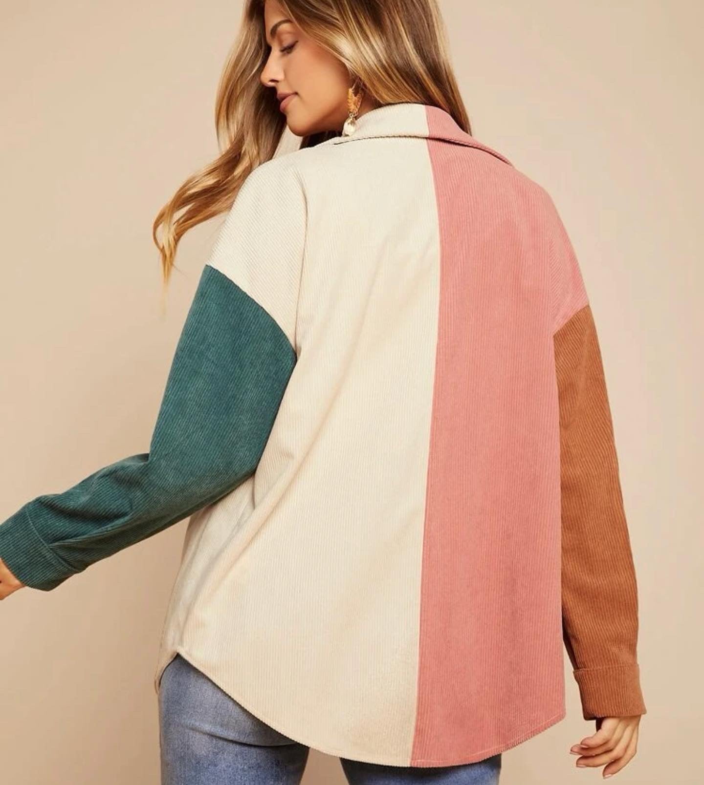 Colorblock button up corduroy coat