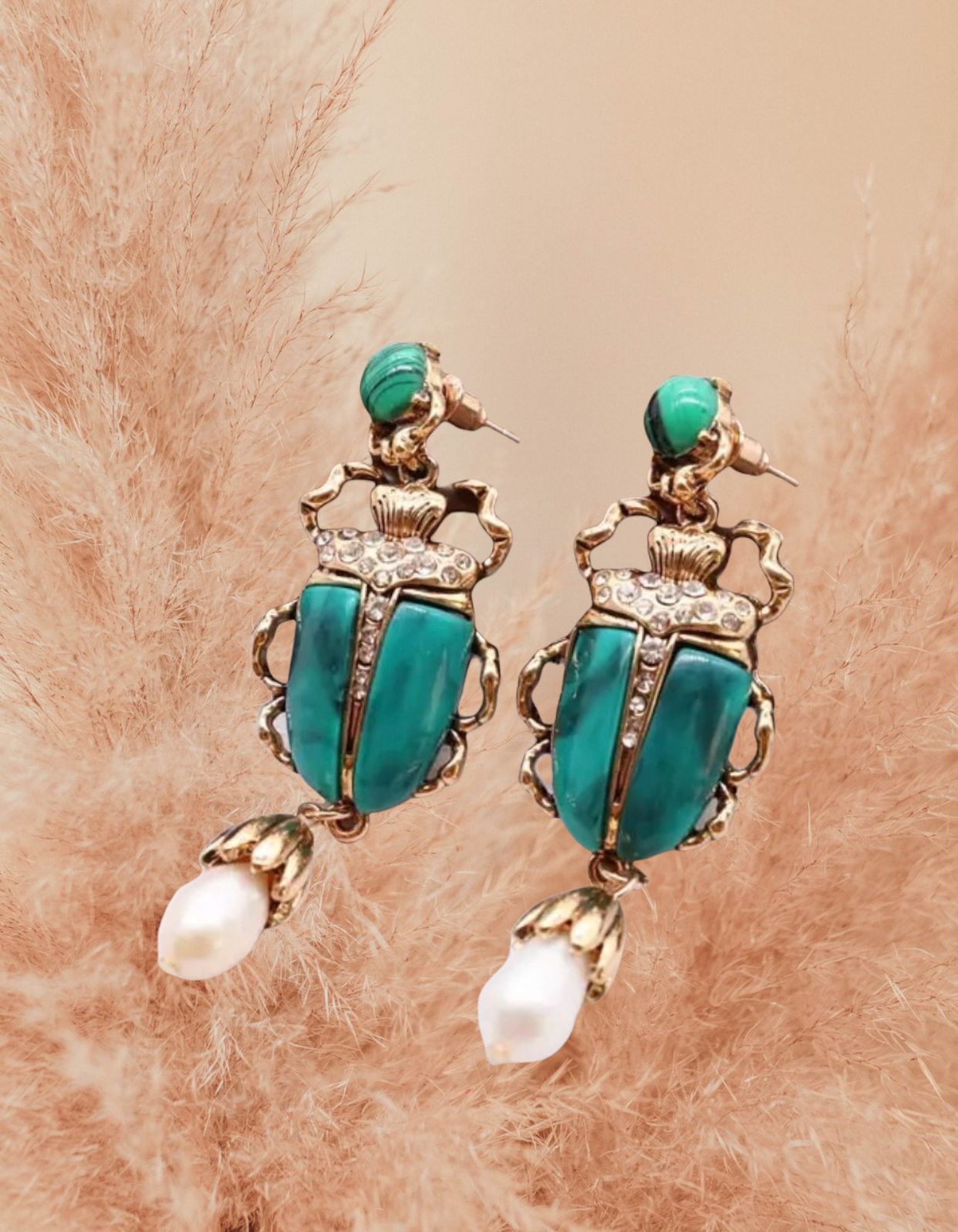 Marble Green Stones Insect Earrings