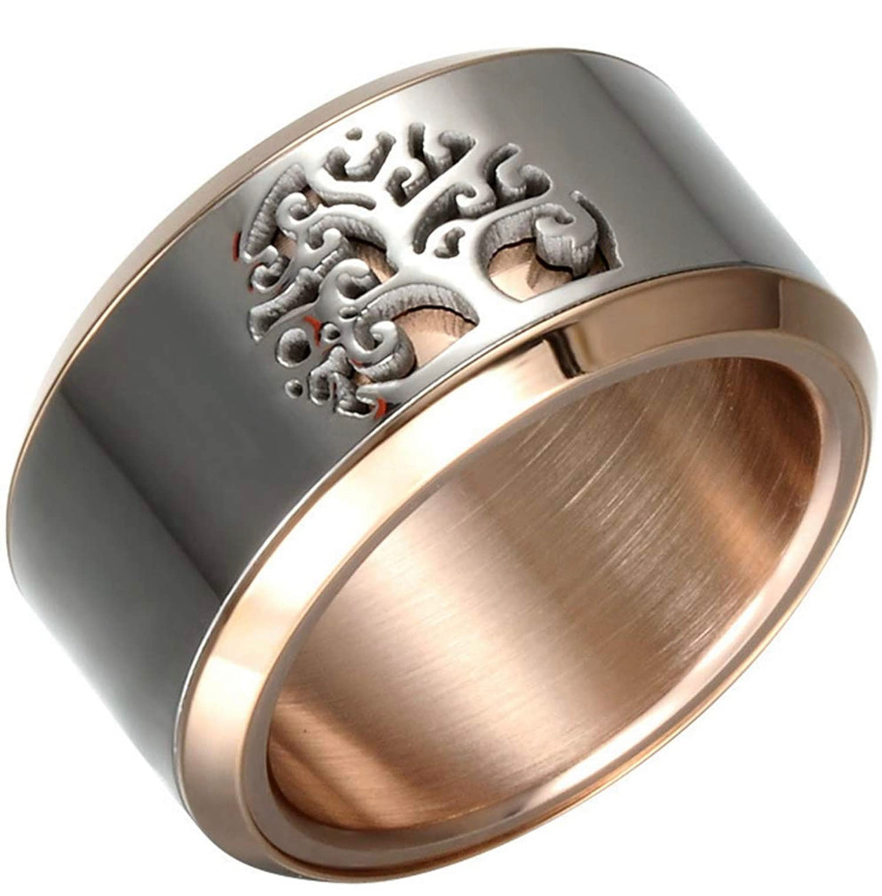 Rose gold 12mm Stainless Steel Rotating Spinning Anxiety Relief Tree of Life Wedding Band Anniversray Promise Ring