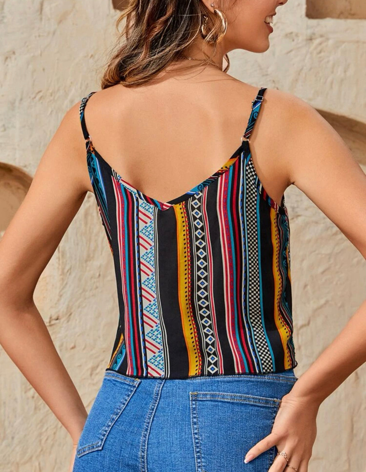 Striped knot hem cami top