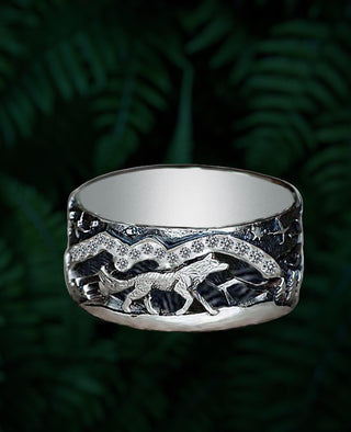 Wolf Rings for Men Women,Silver Plated Stainless Steel