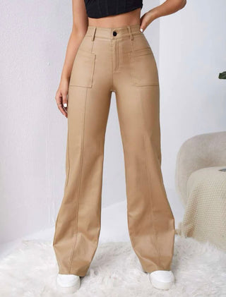 High-rise coated wide leg jeans