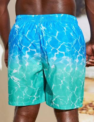 Extended sizes men ombre patch detail drawstring waist swim trunks