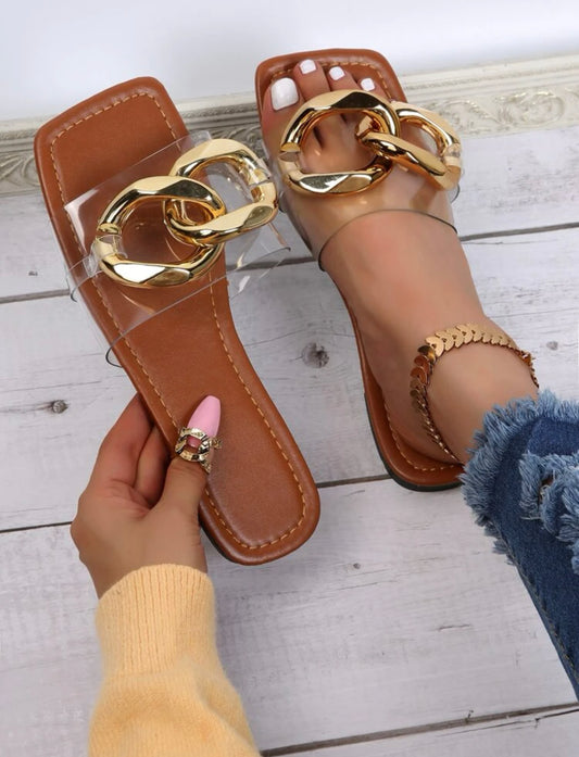 Chain Decor Slide Sandals