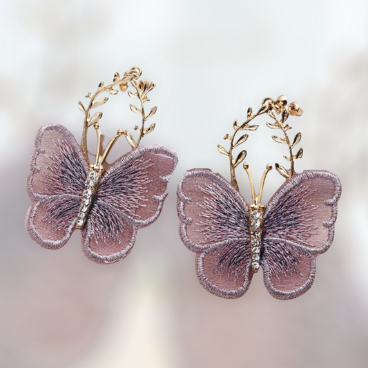 Embroidered detail butterfly drop earrings