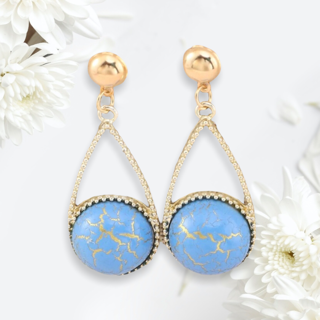 Gold coated light turquoise decor drop earrings
