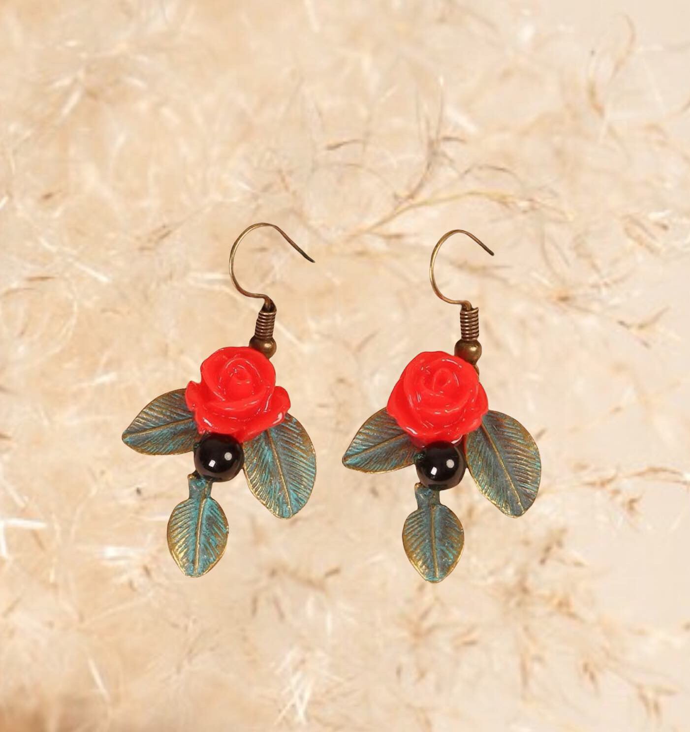 Red flower decor dangle earrings