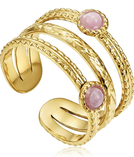 Gold Rings for Women Thick 14K Gold Plated Stackable Trendy Rings Rose Quartz