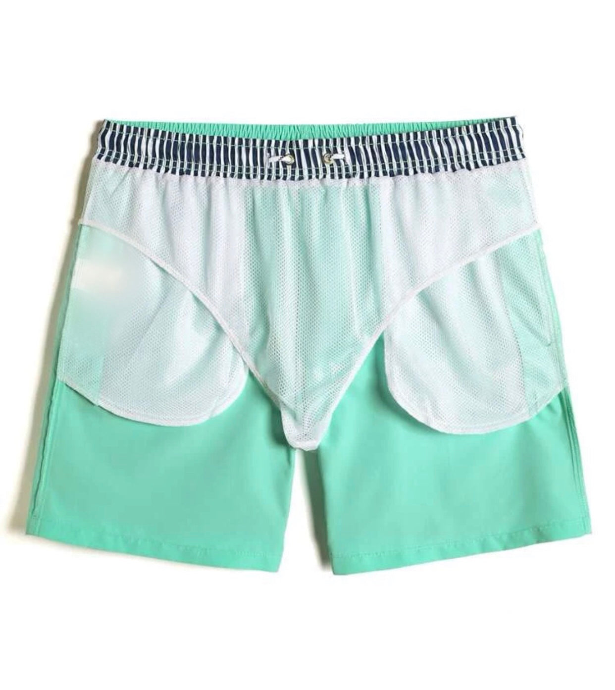 Men’s mint green drawstring waist windbreaker swim trunks