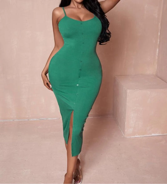 Tall Button Detail Split Hem Cami Bodycon Dress