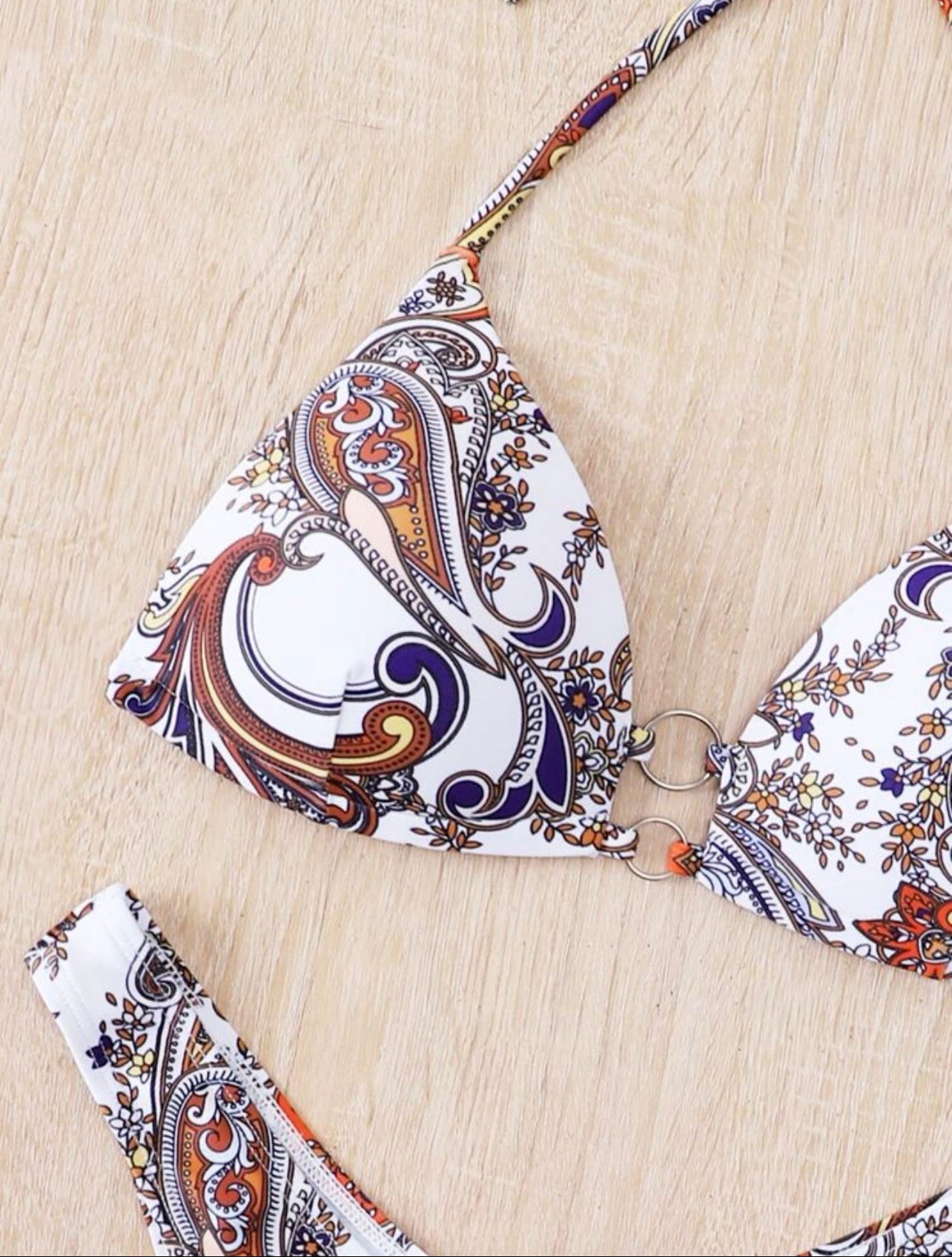 Paisley Ring Linked Halter Push Up Bikini Swimsuit