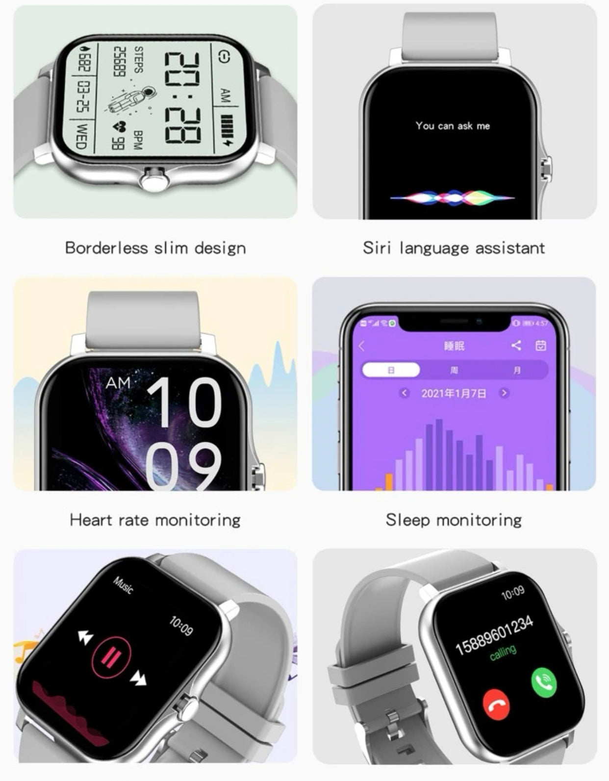 Men’s water resistant heart rate monitoring smart watch