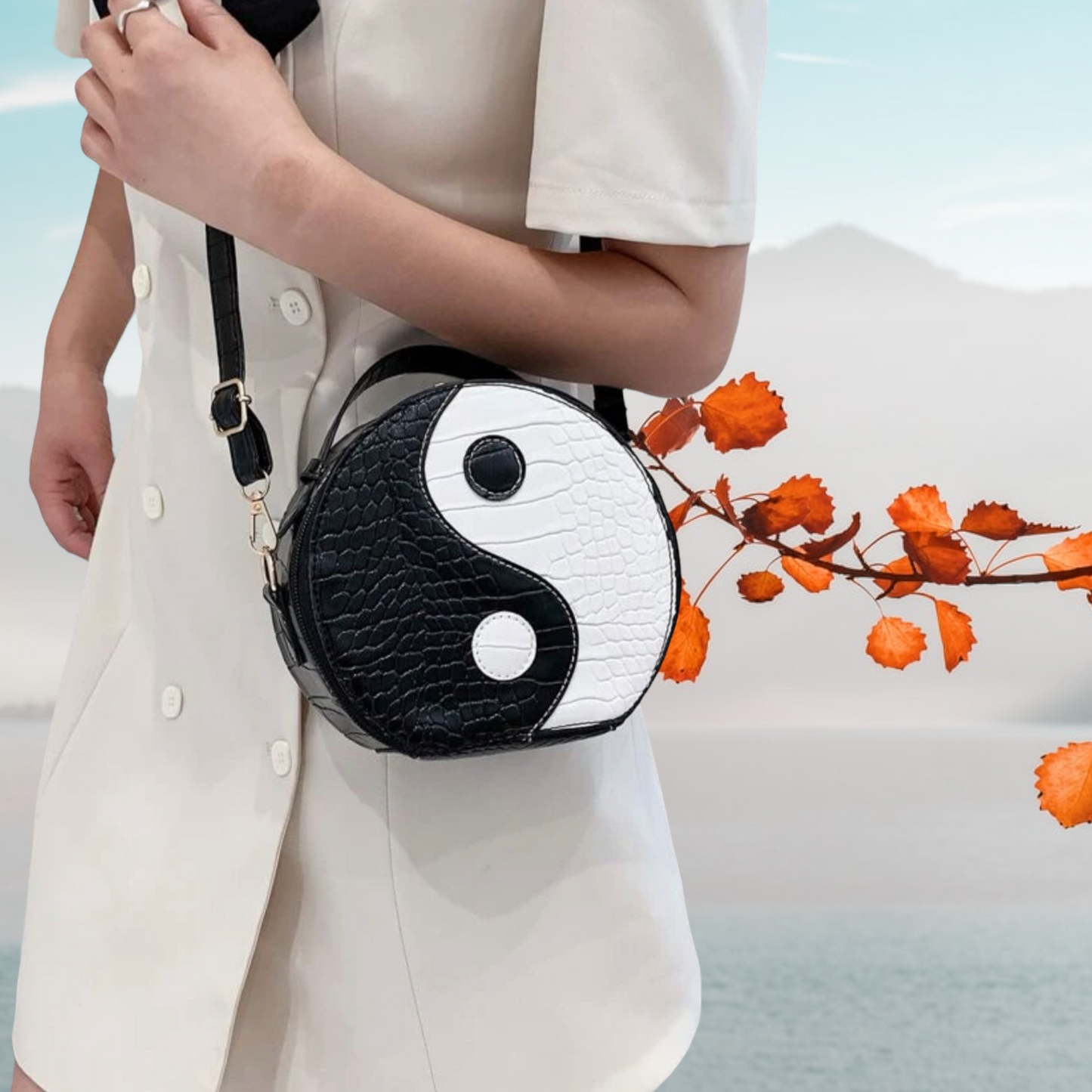 Yin & Yang design croc embossed satchel bag