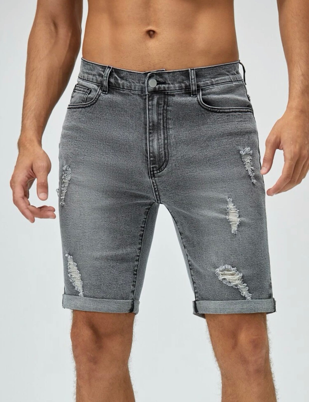 Men’s ripped frayed roll hem denim shorts