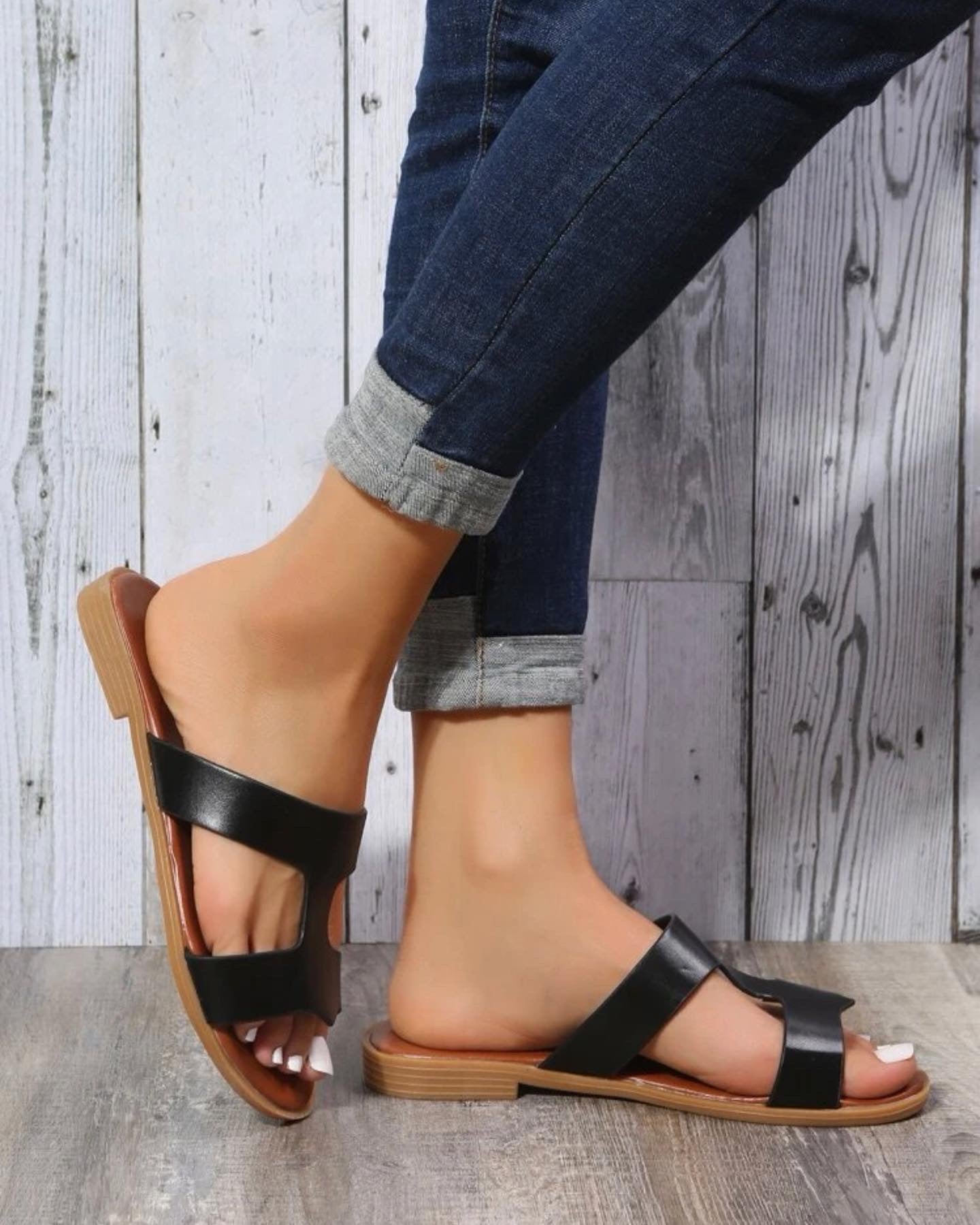 Minimalist cut out slide sandals