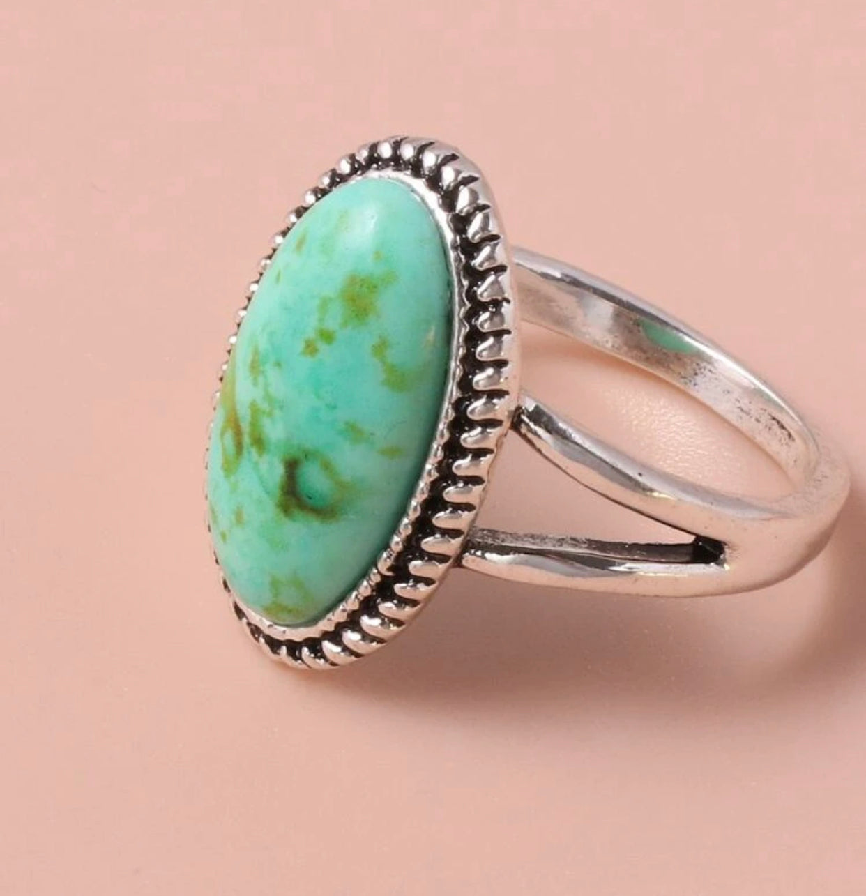 Green turquoise inspired oval detail ring. Size 8. - Christina’s unique boutique LLC