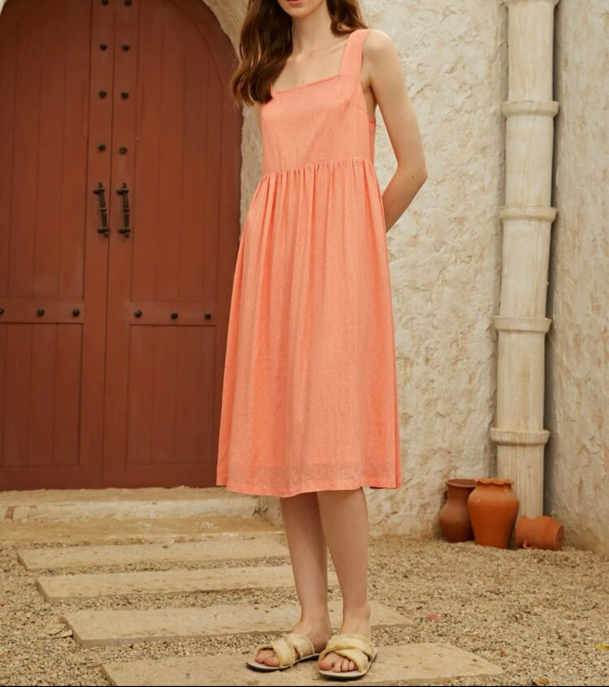 Solid button detail cami dress