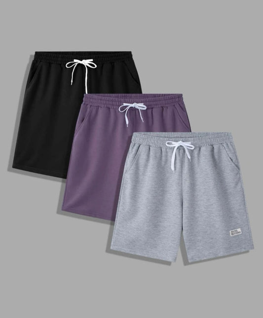 Men’s 3pcs letter patched drawstring waist track shorts