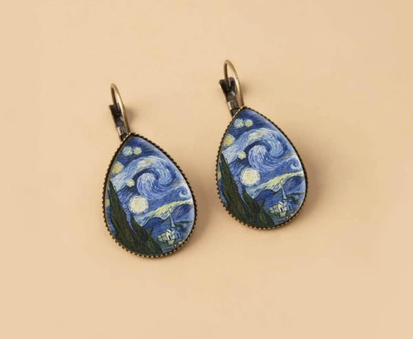Starry night print water drop dangle earrings - Christina’s unique boutique LLC