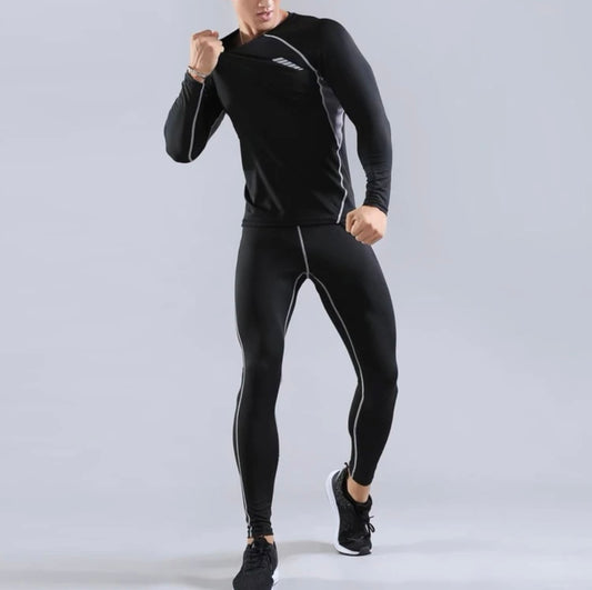 Men geo print top-stitching raglan sleeve sports set