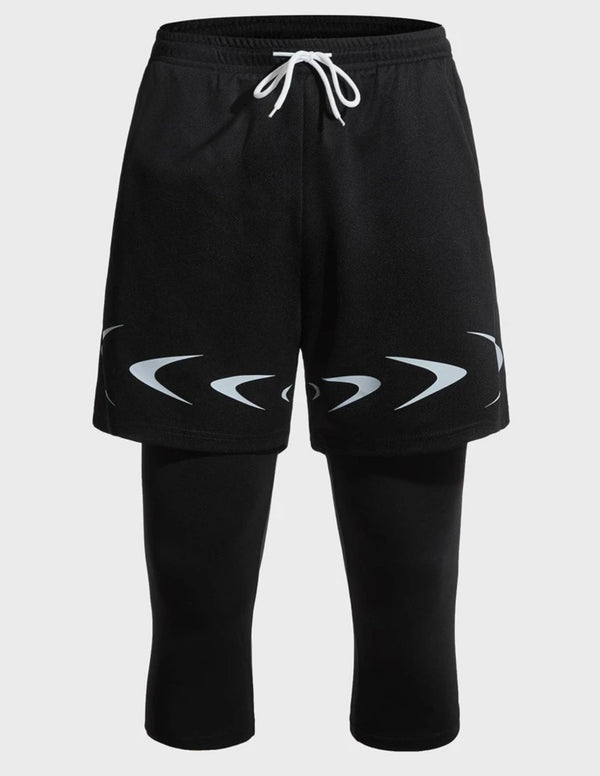 Men’s 2 in 1 graphic print drawstring waist capris sports tights - Christina’s unique boutique LLC