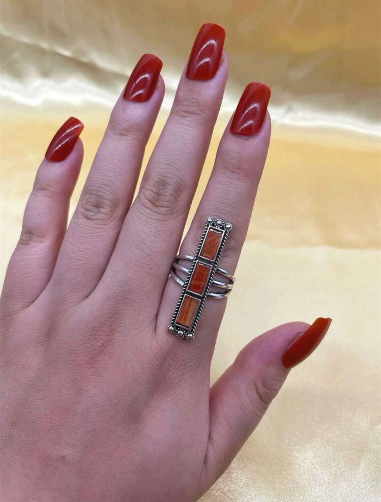 Spiny oyster inspired rectangle decor ring.