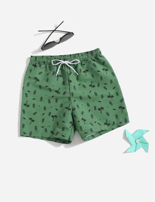 Boys Palm Tree & Pineapple Print Swim Shorts