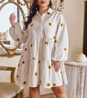 Curve & plus floral print lantern sleeve ruffle hem smock dress