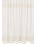 Minimalist Boho Chic Solid Ivory Cream Macrame Fringe Knotted Tassel Decorative Bathroom Fabric Bath Shower Curtain