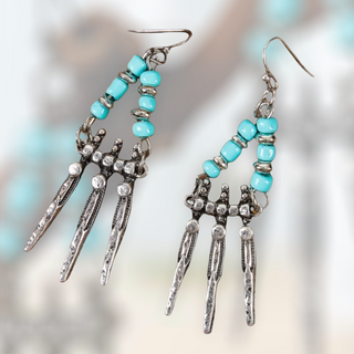 Blue bead decor geometric drop earrings