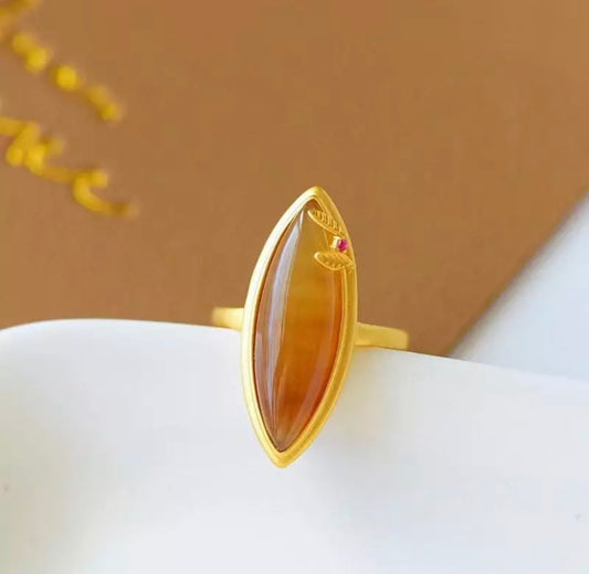 Natural Hotan Sugar Jade Horse Eye Atmospheric  adjustable size ring