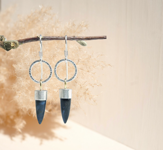 Dark blue marble inspired unique dangle earrings