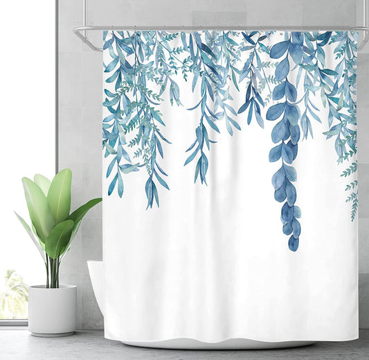 Organic Natural Green Leaf Watercolor Cute Leaves Botanical Plant Branch Bouquet Fabric Waterproof Home Bathtub Decor 12 Pack Plastic Hooks