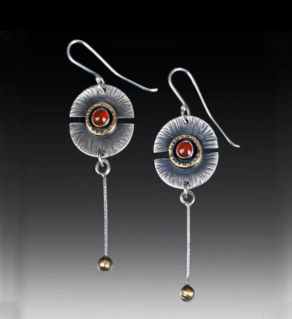 Tribal inspired half round red stone dangle earrings - Christina’s unique boutique LLC