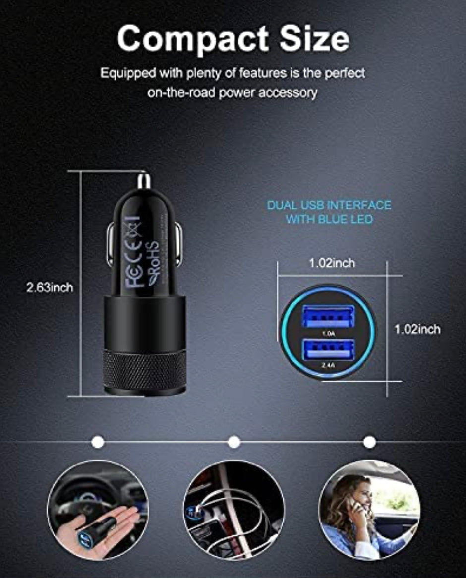 Car Charger, [2Pack] Fast Charge Dual Port USB Lighter Adapter